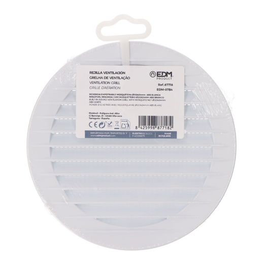Rejilla Ventilación Redonda Empotrable Con Mosquitera Ø120Mm Abs Blanca