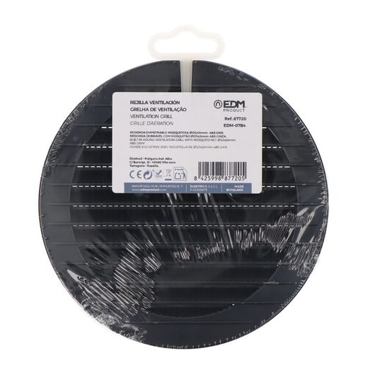 Rejilla Ventilación Redonda Empotrable Con Mosquitera Ø125Mm Abs Gris Antracita