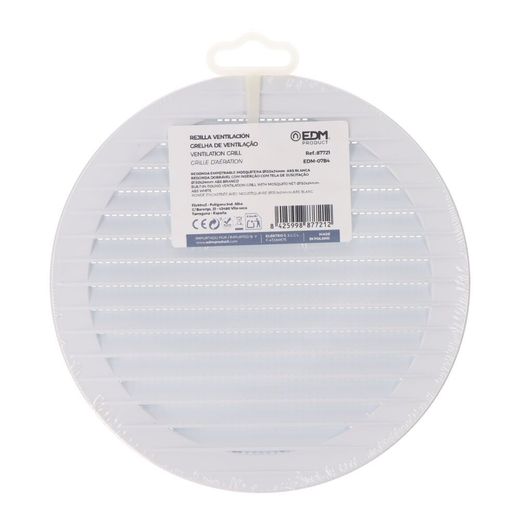 Rejilla Ventilación Redonda Empotrable Con Mosquitera Ø150Mm Abs Blanca