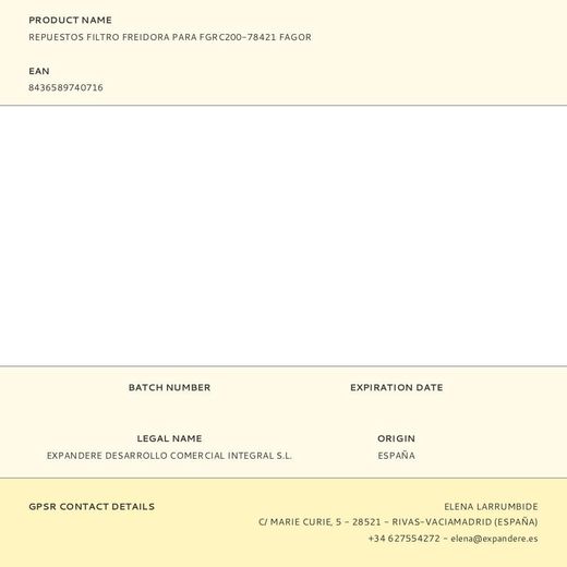 Repuestos Filtro Freidora Para Fgrc200-78421 Fagor