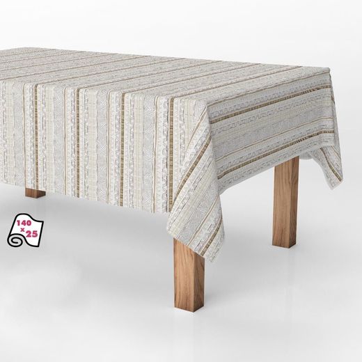 Rollo De Hule Antimanchas Rayas Beige 1,40 X 25 M