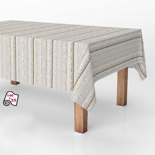 Rollo De Hule Antimanchas Rayas Beige 1,40 X 25 M