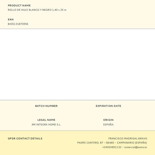 Rollo De Hule Blanco Y Negro 1,40 X 25 M