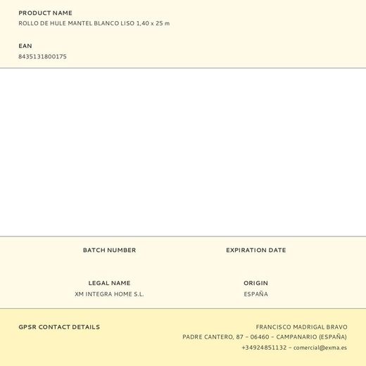 Rollo De Hule Mantel Blanco Liso 1,40 X 25 M