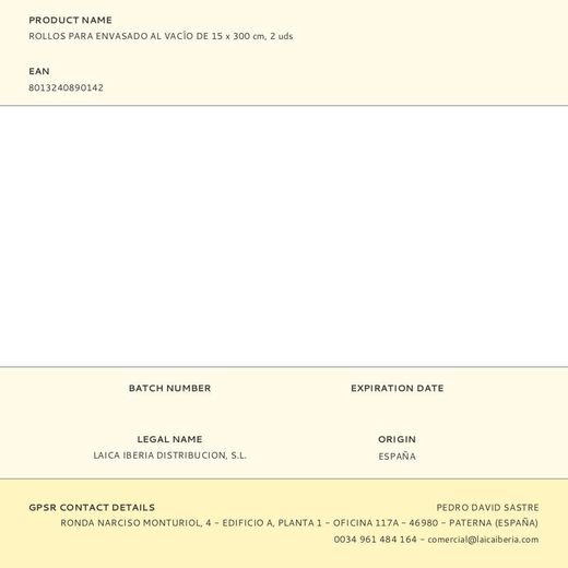 Rollos Para Envasado Al Vacío De 15 X 300 Cm, 2 Uds