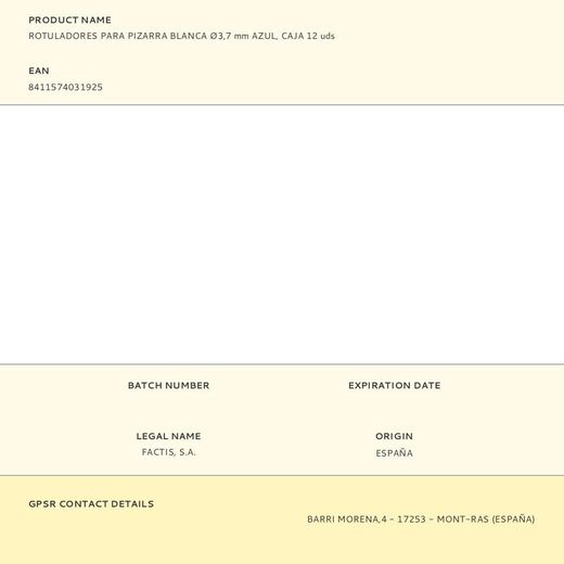 Rotuladores Para Pizarra Blanca Ø3,7 Mm Azul, Caja 12 Uds