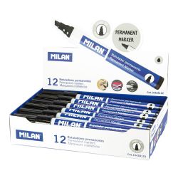 Rotuladores Permanentes Punta Biselada Negro, Caja 12 Uds