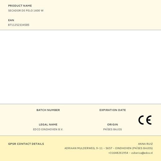 Secador De Pelo 1600 W