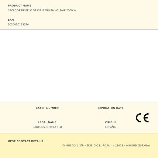 Secador De Pelo De Viaje Multi-Voltaje 2000 W