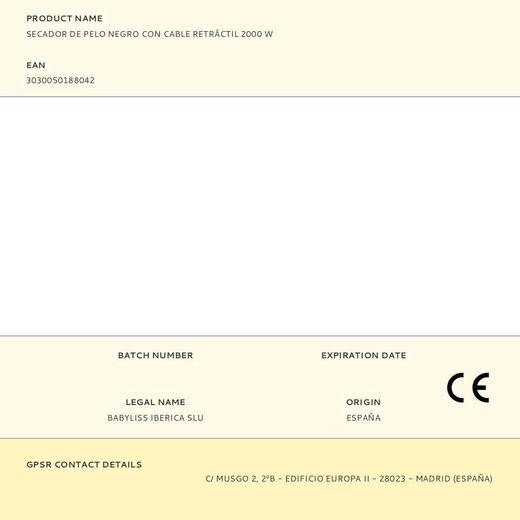 Secador De Pelo Negro Con Cable Retráctil 2000 W