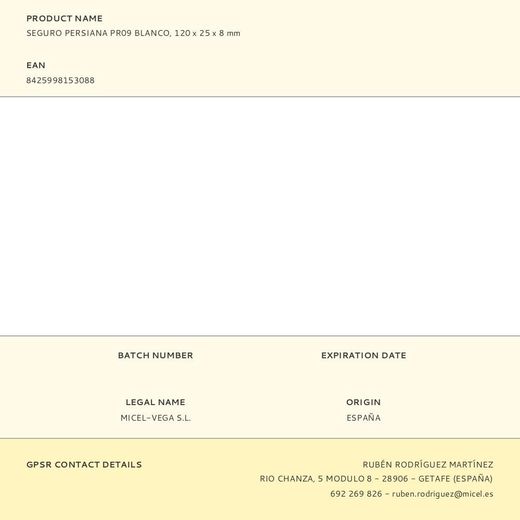 Seguro Persiana Pr09 Blanco, 120 X 25 X 8 Mm