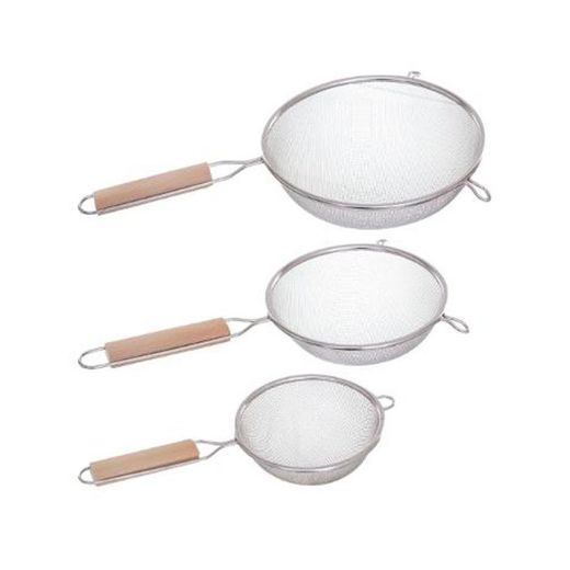 Coladores Acero Inoxidable +  Mango Madera Ø12 Cm / Ø16 Cm / Ø20 Cm, 3 Uds