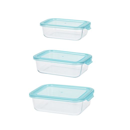 Set 3 Fiambreras Cristal Tamaños Varios 630 Ml, 1000 Ml Y 1480 Ml