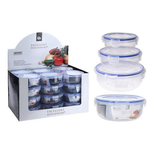 Set 3 Fiambreras Plástico Hermética 1400 Ml, 800 Ml, 400 Ml