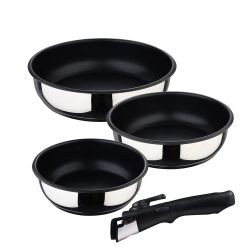 Set 3 Sartenes Acero Inoxidable Click & Cook Ø18 / Ø20 / Ø24 Cm
