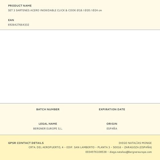 Set 3 Sartenes Acero Inoxidable Click & Cook Ø18 / Ø20 / Ø24 Cm
