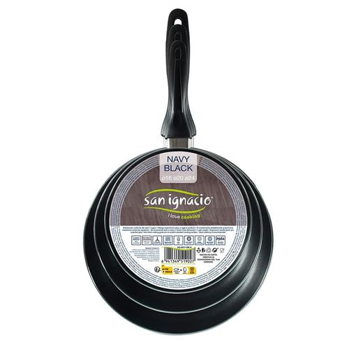 Set 3 Sartenes Aluminio Prensado Apto Para Inducción  Navy Black  Ø16 / Ø20 / Ø24 Cm
