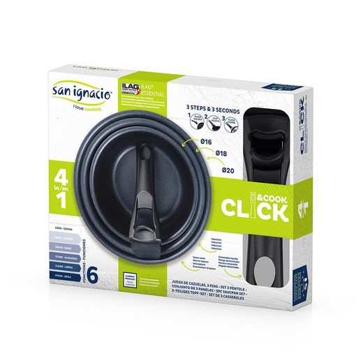 Set 3 Sartenes Click & Cook Ø18 / Ø20 / Ø24 Cm