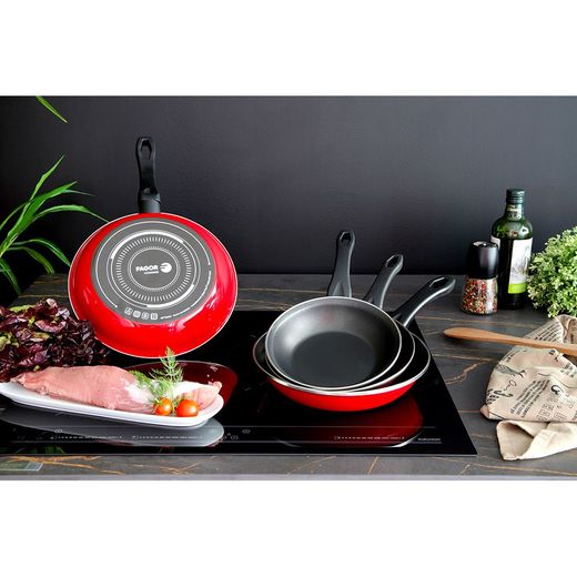 Set 3 Sartenes Optimax Rojo Mate Ø20 / Ø24 / Ø28 Cm