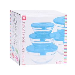 Set 5 Fiambreras De Vidrio Tipo Bol Colores Surtidos