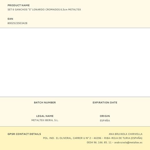 Ganchos "S" Lonardo Cromados 6,5 Cm, 6 Uds