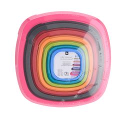 Set 7 Fiambreras De Plástico Con Tapa De Colores