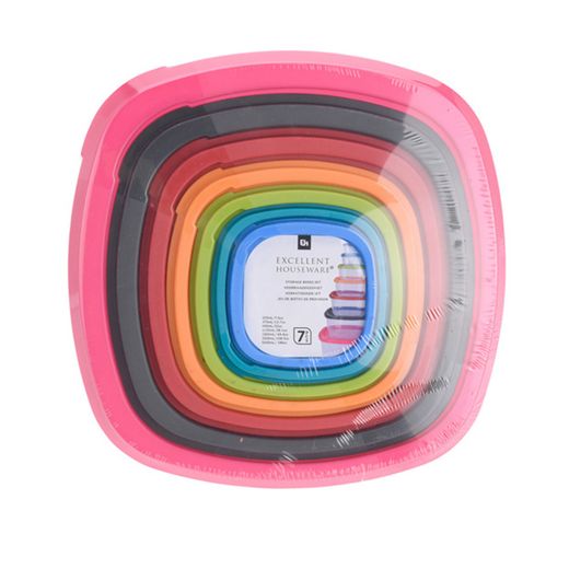 Set 7 Fiambreras De Plástico Con Tapa De Colores