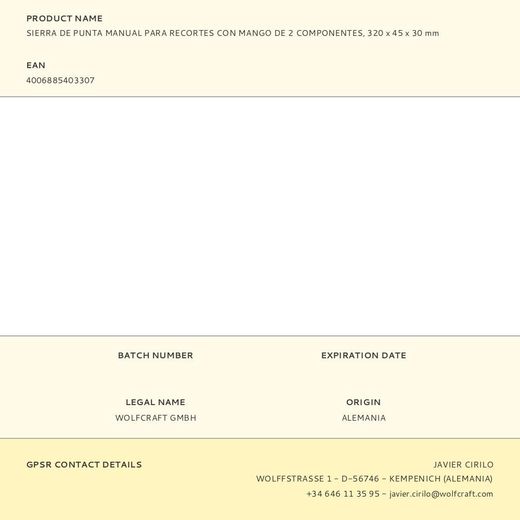 Sierra De Punta Manual Para Recortes Con Mango De 2 Componentes, 320 X 45 X 30 Mm