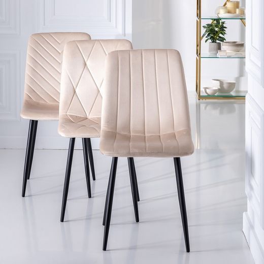 Silla Beige Terciopelo Salón 45 X 51 X 88,50 Cm