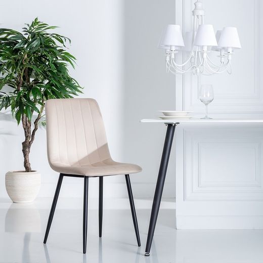 Silla Beige Terciopelo Salón 45 X 51 X 88,50 Cm