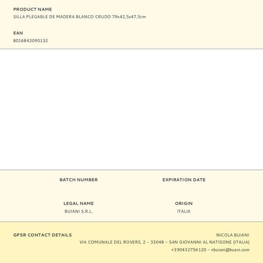 Silla Plegable De Madera Blanco Crudo 79X42,5X47,5Cm