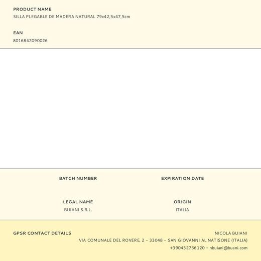 Silla Plegable De Madera Natural 79X42,5X47,5Cm