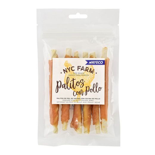 Snack Nyc Farm, Palitos Con Pollo De 12,5 Cm Para Perros, Bolsa 80 G