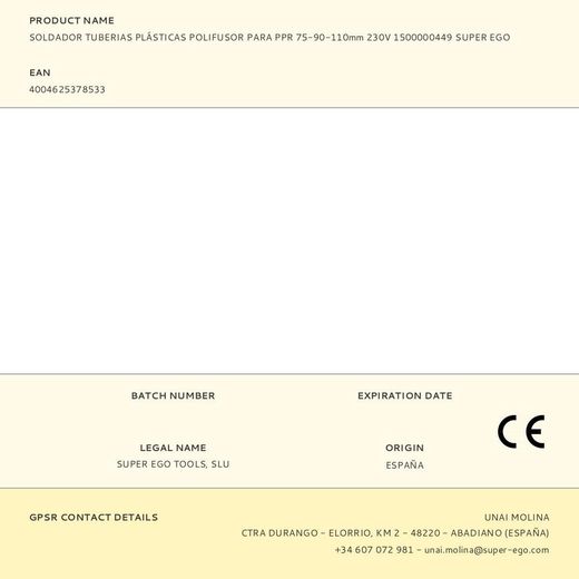 Soldador Tuberias Plásticas Polifusor Para Ppr 75-90-110Mm 230V