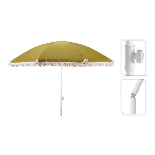 Sombrilla De Playa Verde Con Borlas, Ø160 X 200 Cm