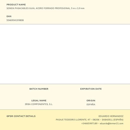 Sonda Pasacables Guía, Acero Forrado Profesional, 5 M X 3,9 Mm