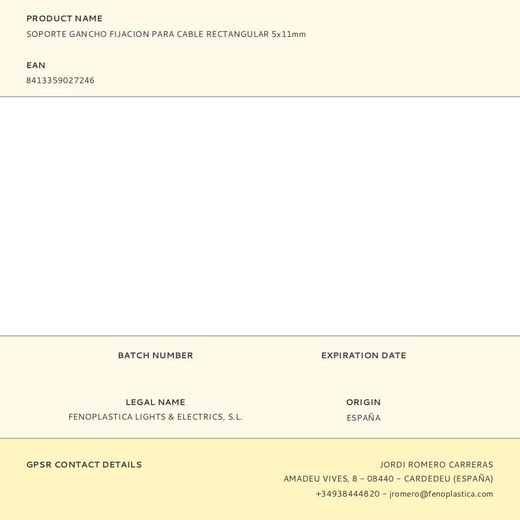 Soporte Gancho Fijacion Para Cable Rectangular 5X11Mm