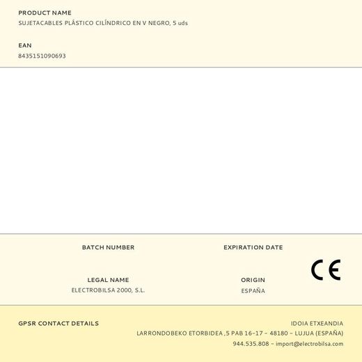 Sujetacables De Plástico, Cilíndrico, En V, Negro, 5 Uds