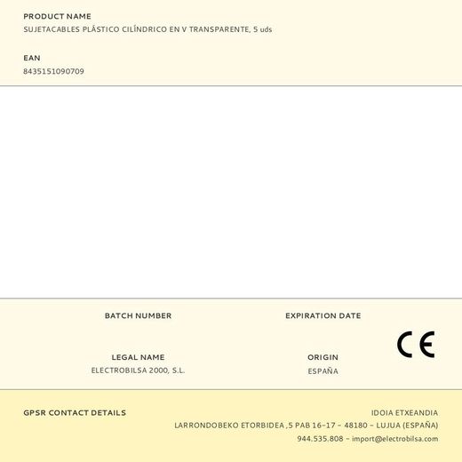 Sujetacables De Plástico, Cilíndrico En V, Transparente, 5 Uds