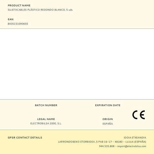 Sujetacables De Plástico, Redondo, Blanco, 5 Uds