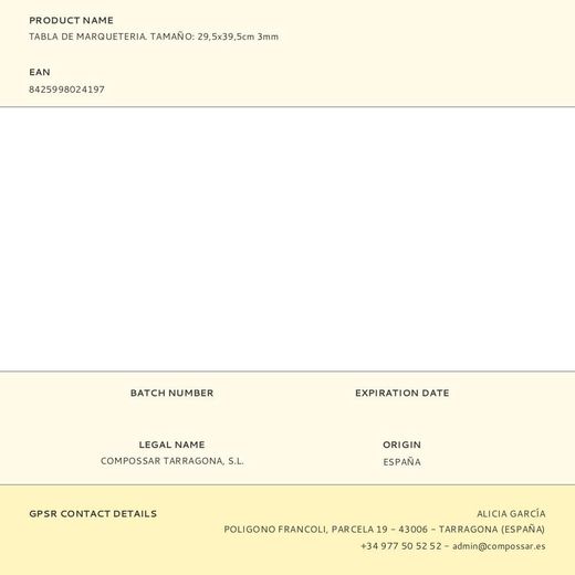 Tabla De Marqueteria. Tamaño: 29,5X39,5Cm 3Mm