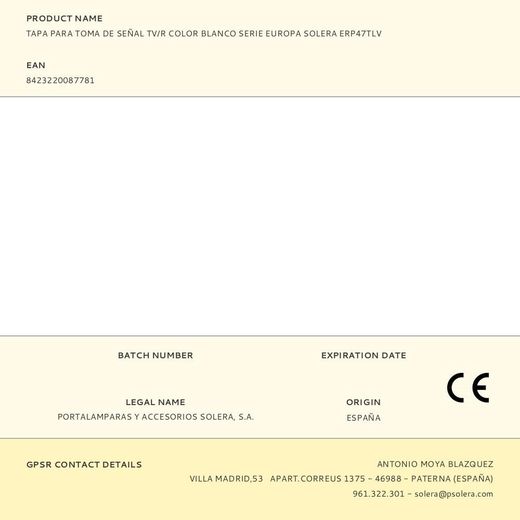 Tapa Para Toma De Señal Tv/R Color Blanco Serie Europa Solera Erp47Tlv