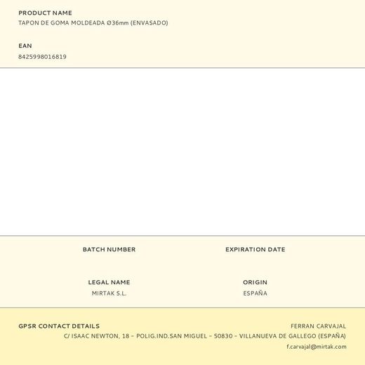 Tapon De Goma Moldeada Ø36Mm (Envasado)