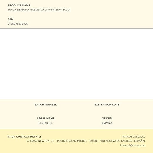 Tapon De Goma Moldeada Ø40Mm (Envasado)