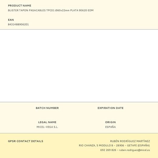 Tapón Pasacables Tpc01 Ø60 X 22 Mm Plata, Blister