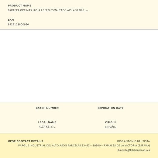 Tartera Acero Esmaltado Aisi 430 Optimax Roja Ø26Cm