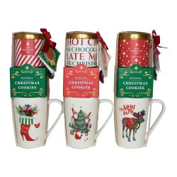 Taza De Navidad Con Galletas Y Chocolate En Polvo. 3 Modelos Variados