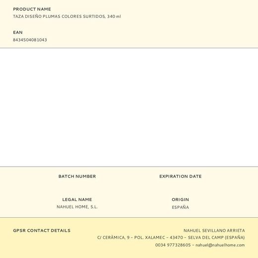 Taza Diseño Plumas Colores Surtidos 340 Ml