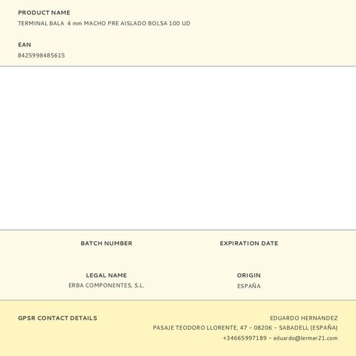 Terminal Bala  4 Mm Macho Pre Aislado Bolsa 100 Uds