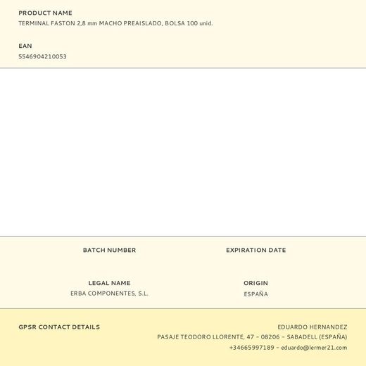 Terminal Faston 2,8 Mm Macho Preaislado, Bolsa 100 Uds